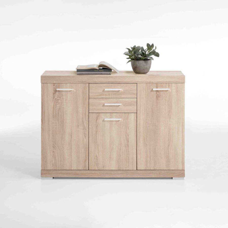 Dressoir Hermes Eiken Breedte 120 cm Hoogte 89.9 cm Diepte 34.9 cm Met lades Met planken Met openslaande deuren