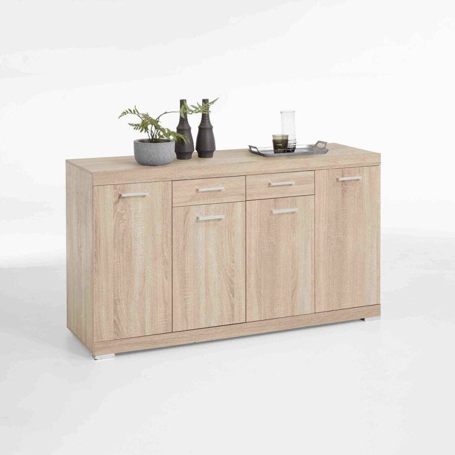 Dressoir Hermes Eiken Breedte 160 cm Hoogte 89.9 cm Diepte 49.9 cm Met lades Met planken Met openslaande deuren