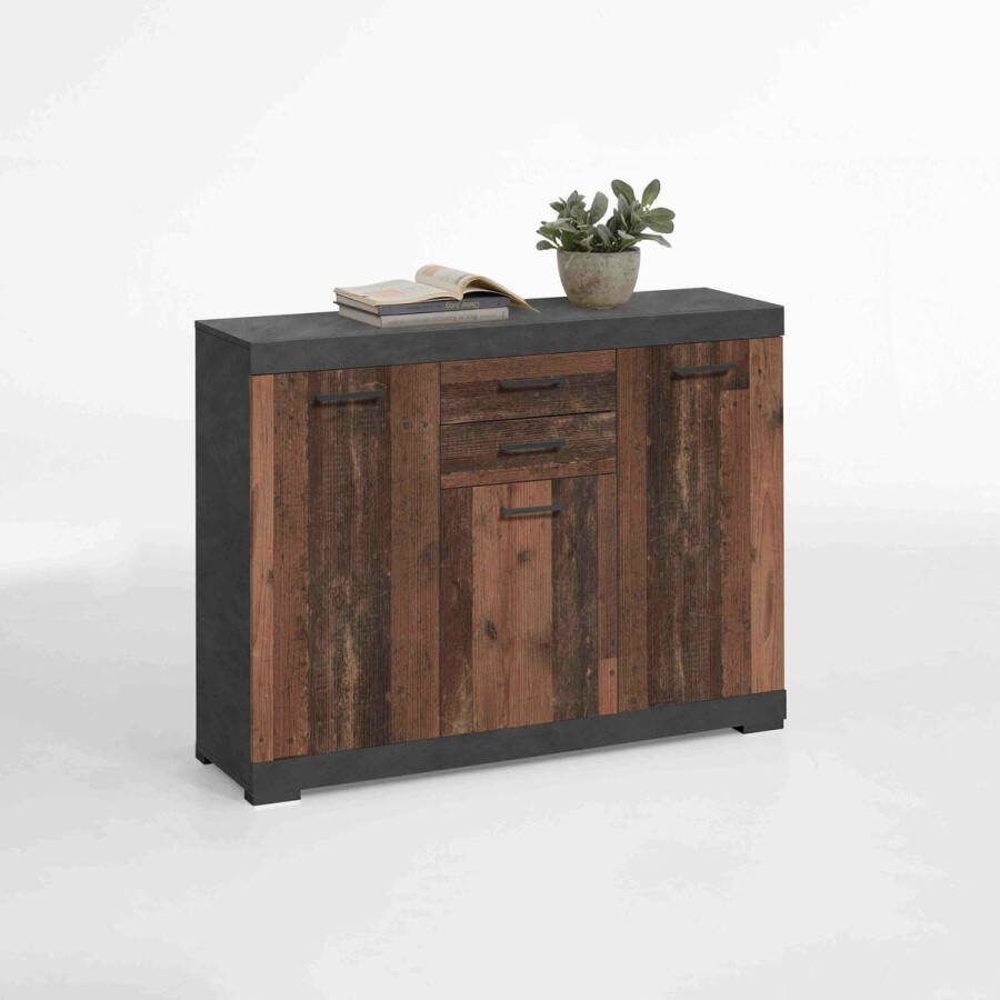 Dressoir Hermes Matera Vintage Breedte 120 cm Hoogte 89.9 cm Diepte 34.9 cm Met lades Met planken Met openslaande deuren