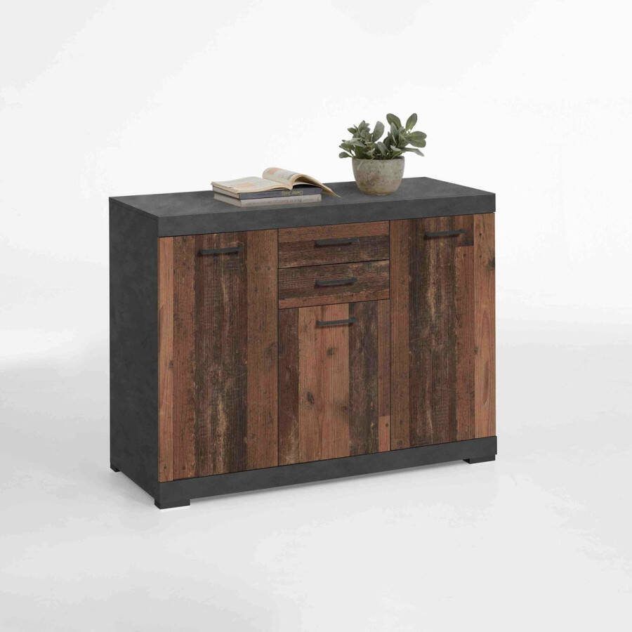 Dressoir Hermes Matera Vintage Breedte 120 cm Hoogte 89.9 cm Diepte 49.9 cm Met lades Met planken Met openslaande deuren
