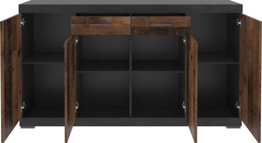 Dressoir Hermes Matera Vintage Breedte 160 cm Hoogte 89.9 cm Diepte 34.9 cm Met lades Met planken Met openslaande deuren