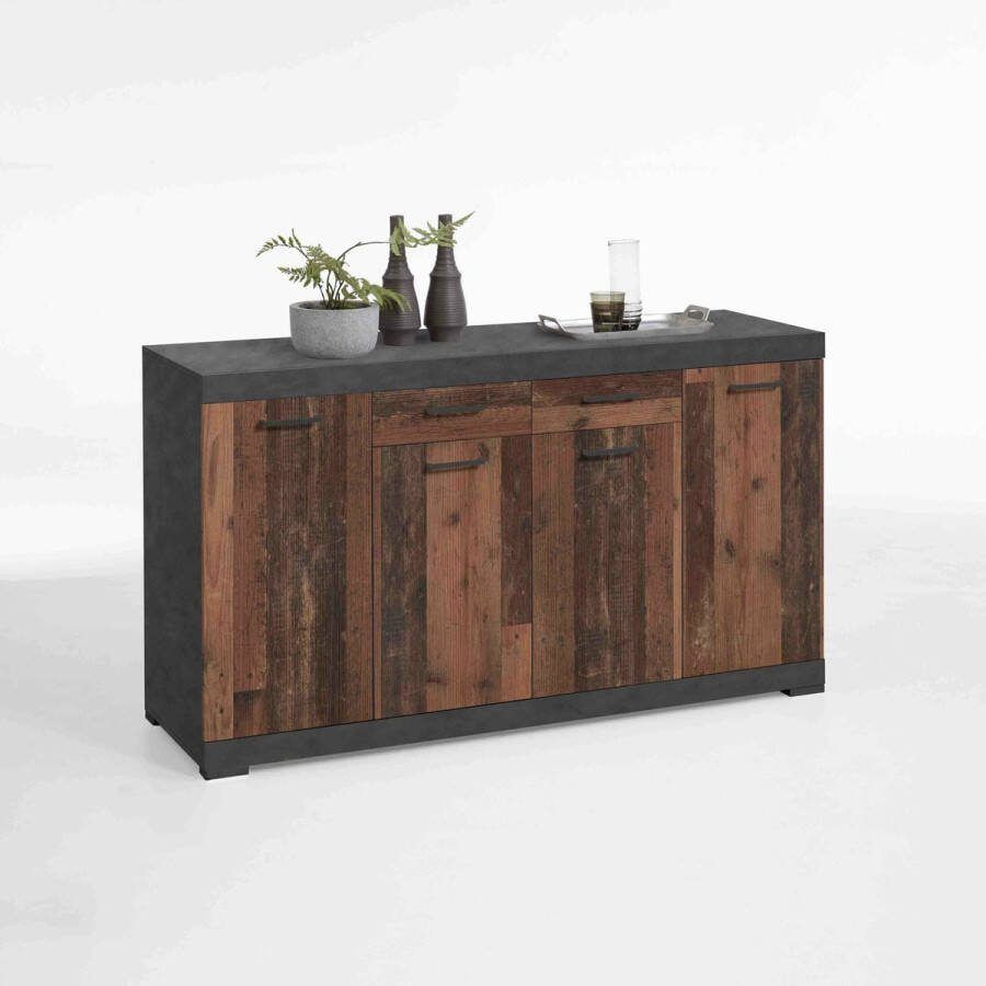 Dressoir Hermes Matera Vintage Breedte 160 cm Hoogte 89.9 cm Diepte 49.9 cm Met lades Met planken Met openslaande deuren