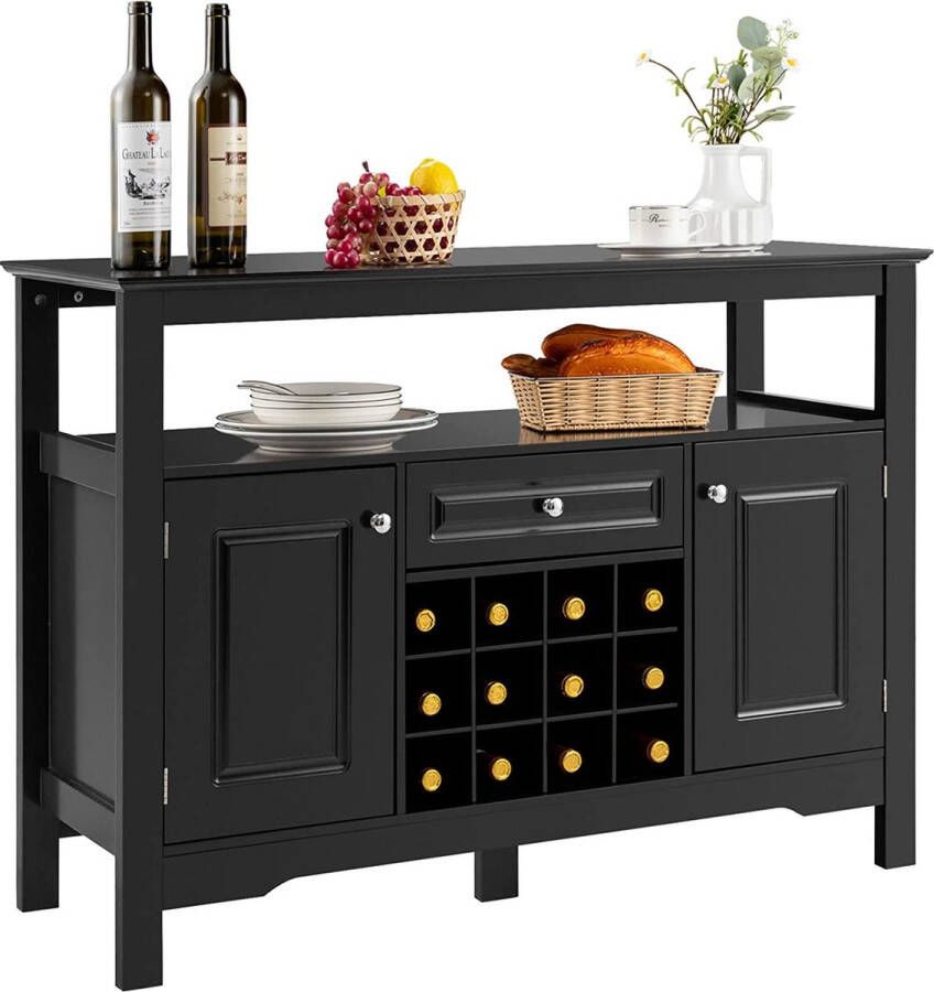Dressoir keukenkast met deuren en laden keukencommode hout buffetkast opbergkast bijzetkast wijnkast 116 x 40 x 82 cm (zwart)