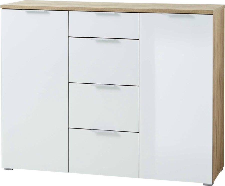 Dressoir Lagos Eiken Wit Breedte 134 cm Hoogte 105 cm Diepte 40 cm Met lades Met planken Met openslaande deuren