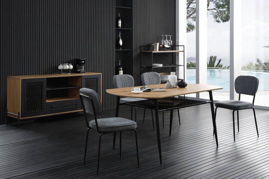 Dressoir Lourdes Bruin MDF Breedte 164 cm Hoogte 76 cm Diepte 43 cm Met planken Zonder deuren