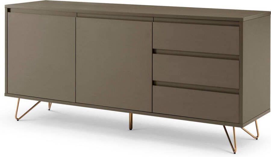 Dressoir Lucy Grijs MDF Breedte 150 cm Hoogte 70 cm Diepte 40 cm Met lades Met planken Met openslaande deuren