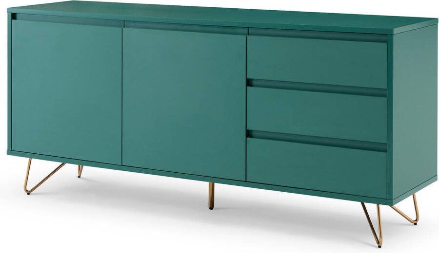 Dressoir Lucy Groen MDF Breedte 150 cm Hoogte 70 cm Diepte 40 cm Met lades Met planken Met openslaande deuren