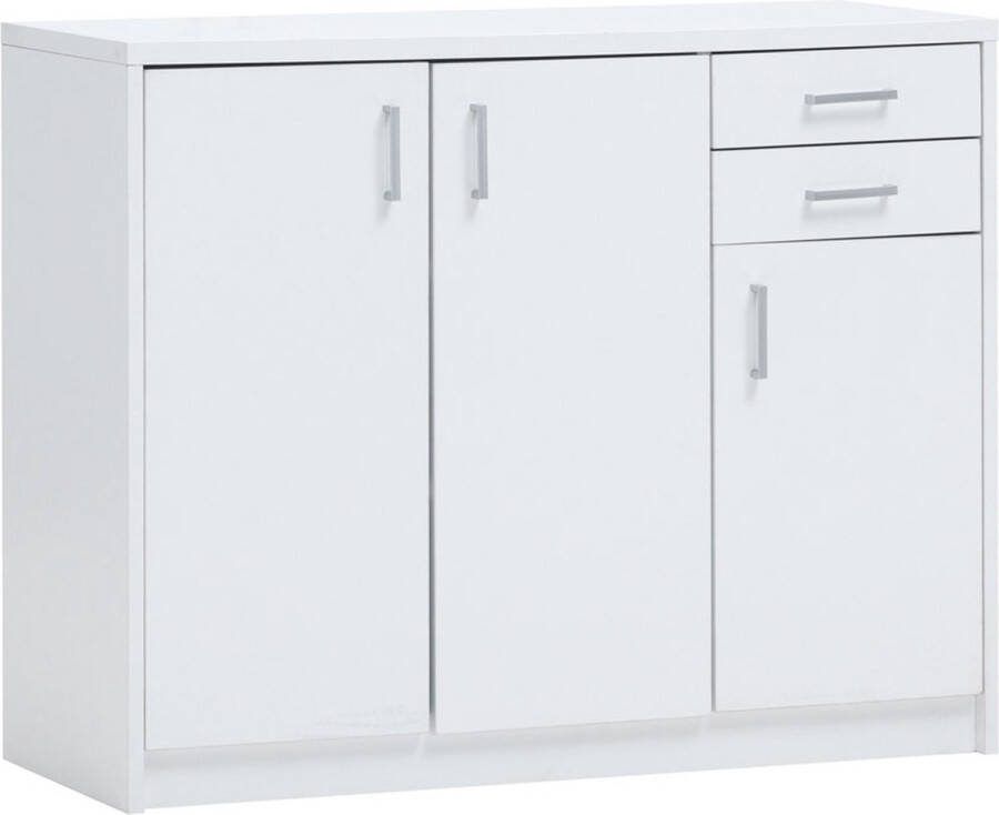 Dressoir Roan Wit Breedte 106 cm Hoogte 84 cm Diepte 36 cm Met lades Met planken Met openslaande deuren