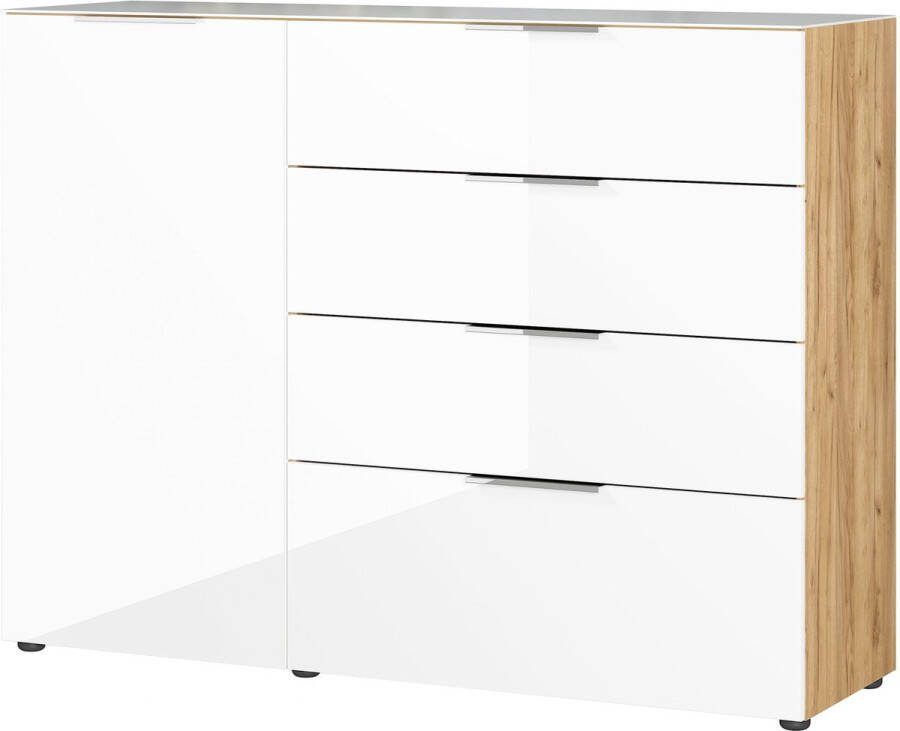 Dressoir Sirmione Eiken Wit Breedte 134 cm Hoogte 102 cm Diepte 42 cm Met lades Met planken Met openslaande deuren