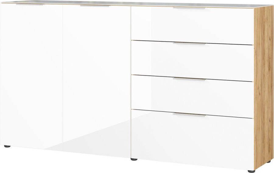Dressoir Sirmione Eiken Wit Breedte 184 cm Hoogte 102 cm Diepte 42 cm Met lades Met planken Met openslaande deuren
