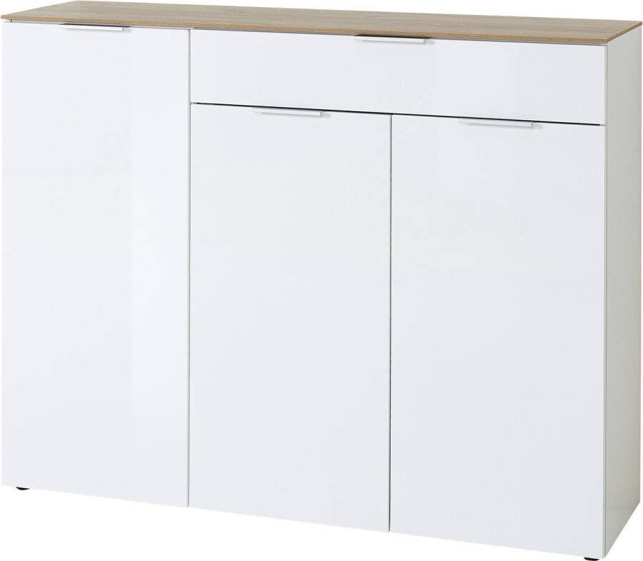 Dressoir Spencer Eiken Wit MDF Breedte 134 cm Hoogte 106 cm Diepte 40 cm Met lades Met planken Met openslaande deuren