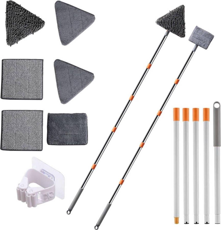 Driehoekige dweil Square Spin Mop Uittrekbaar & inklapbaar 90 graden draaibaar 230 cm lange handgreep 8 navulverpakkingen