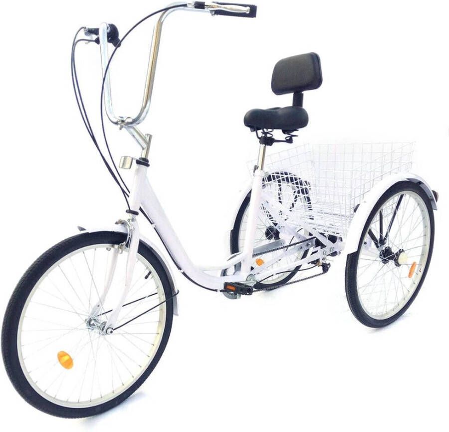 Driewieler voor Volwassenen Fiets Inclusief Fietsmand 6 Versnellingen Wit