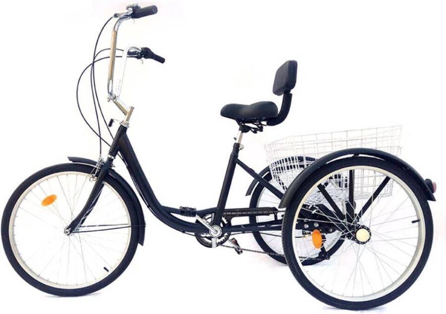 Driewieler voor Volwassenen Fiets Inclusief Fietsmand 6 Versnellingen Zwart