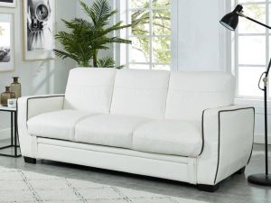 Driezits bedbank van kunstleer NATY Wit L 215 cm x H 91 cm x D 86 cm
