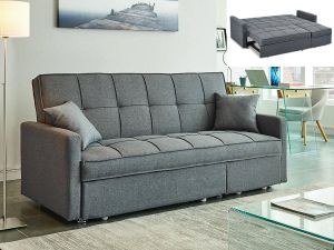 Driezits bedbank van stof CANETTI Grijs L 206 cm x H 98 cm x D 86 cm
