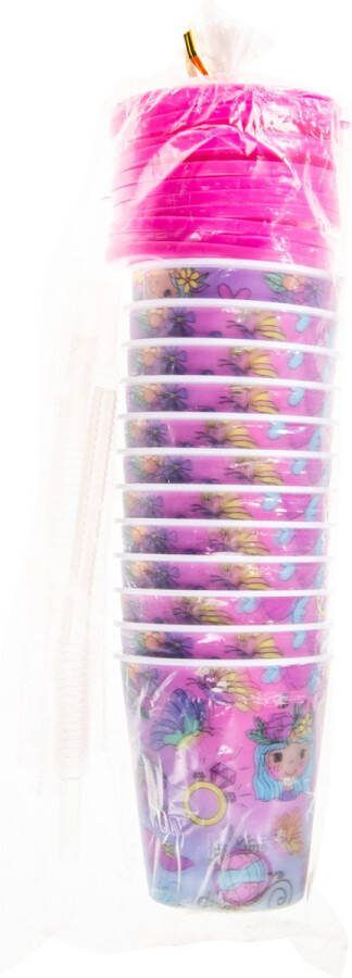 Drinkbekers Prinses 12 STUKS Inclusief Rietje & Deksel Uitdeel Bekers Uitdeelcadeautjes Drinkbeker voor Kinderen 3D effect