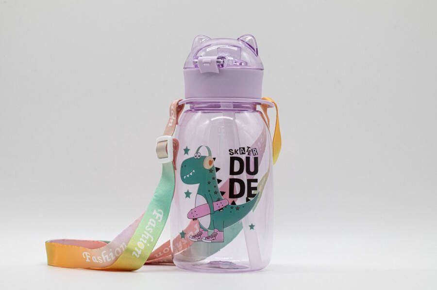 Drinkfles Kinderen- Dino 550ML Transparant Animatie Rietje