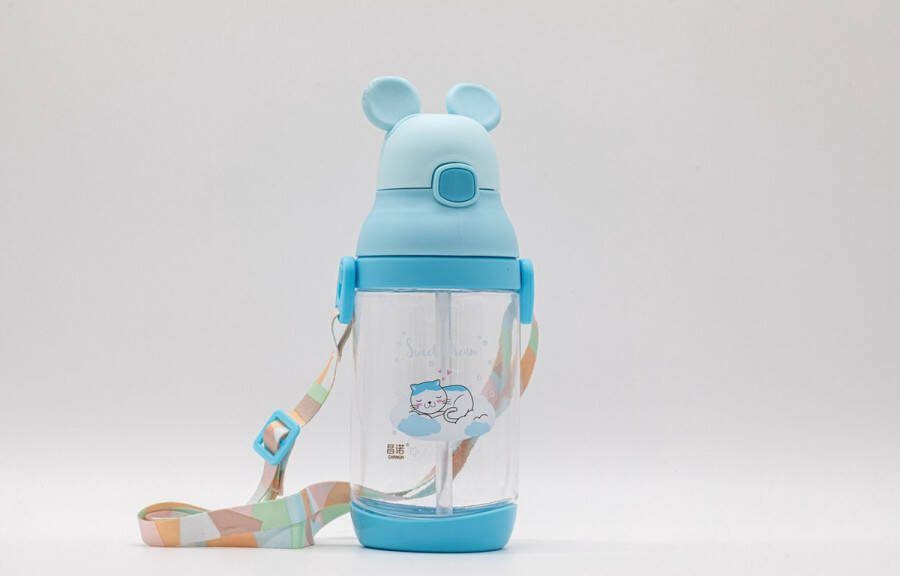 Drinkfles Kinderen- Kat 550ML Transparant Animatie Rietje