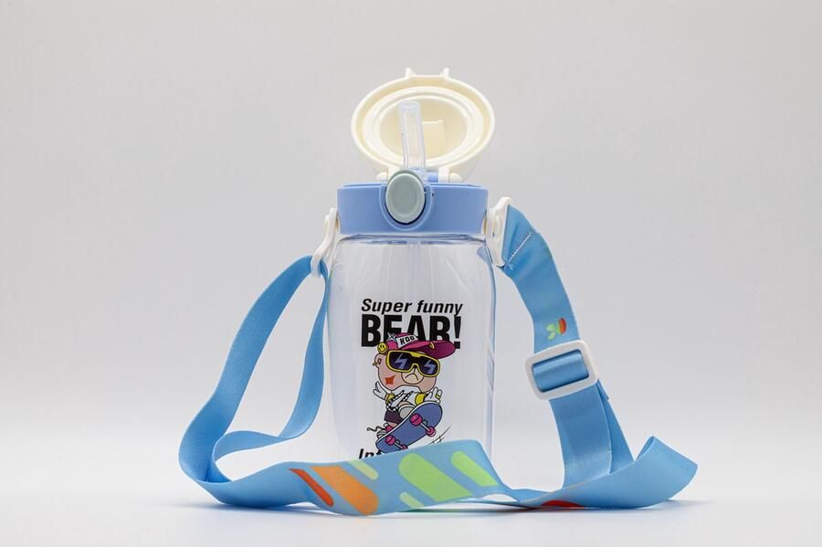 Drinkfles Kinderen Skate 550ML Transparant Animatie Rietje