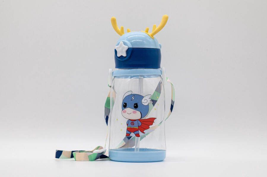Drinkfles Kinderen- Superman 550ML Transparant Animatie Rietje