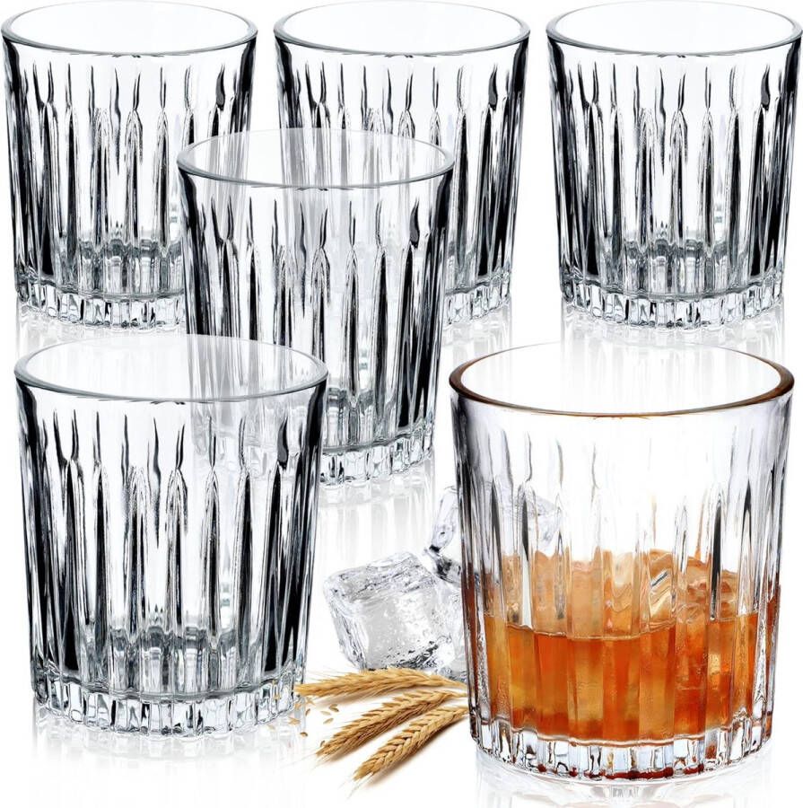 Drinkglazen kristallook set van 6 whiskyglazen rumglazen set van 2 stuks alcohol glazen bourbon glazen Scotch glazen ginglazen (300 ml strepen)