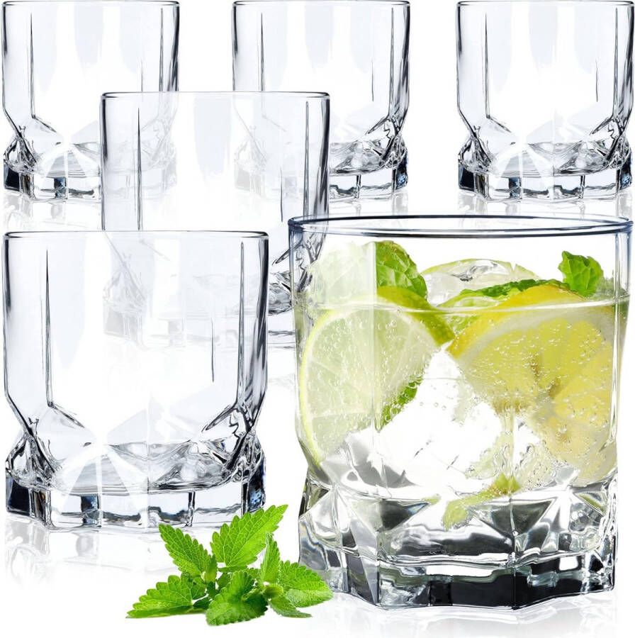 Drinkglazen set van 6 waterglazen sapglazen van glas glazen voor water drankjes sap feest tuin universele glazen cocktailglazen drankglazen modern design (325 ml laag)