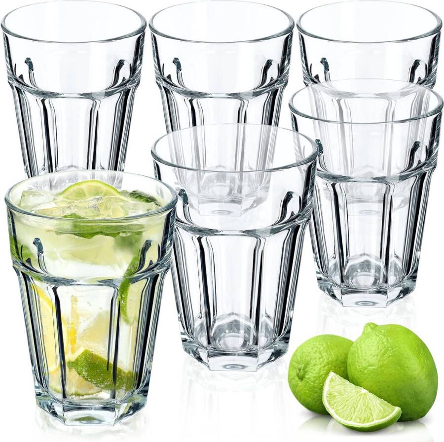 Drinkglazen vaatwasmachinebestendige longdrinkglazen van neutraal calciumglas stapelbare cocktailglazen waterglazen koffieglazen theeglazen (365 ml 6 stuks)
