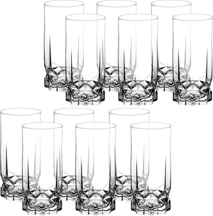 Drinkglazen van hoogwaardig glas set van 12 waterglazen dikwandige sapglazen geribbelde glazen voor water drank sap party cocktailglazen drankglazen (set van 12 325 ml hoog)