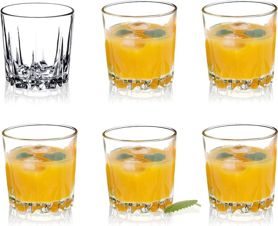 Drinkglazen van hoogwaardig glas set van 6 waterglazen dikwandige sapglazen geribbelde glazen voor water drankjes sap party cocktailglazen drankglazen (laag 300 ml)