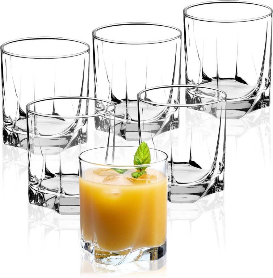 Drinkglazen van hoogwaardig glas set van 6 waterglazen dikwandige sapglazen geribbelde glazen voor water drankjes sap party cocktailglazen drankglazen (laag 365 ml)