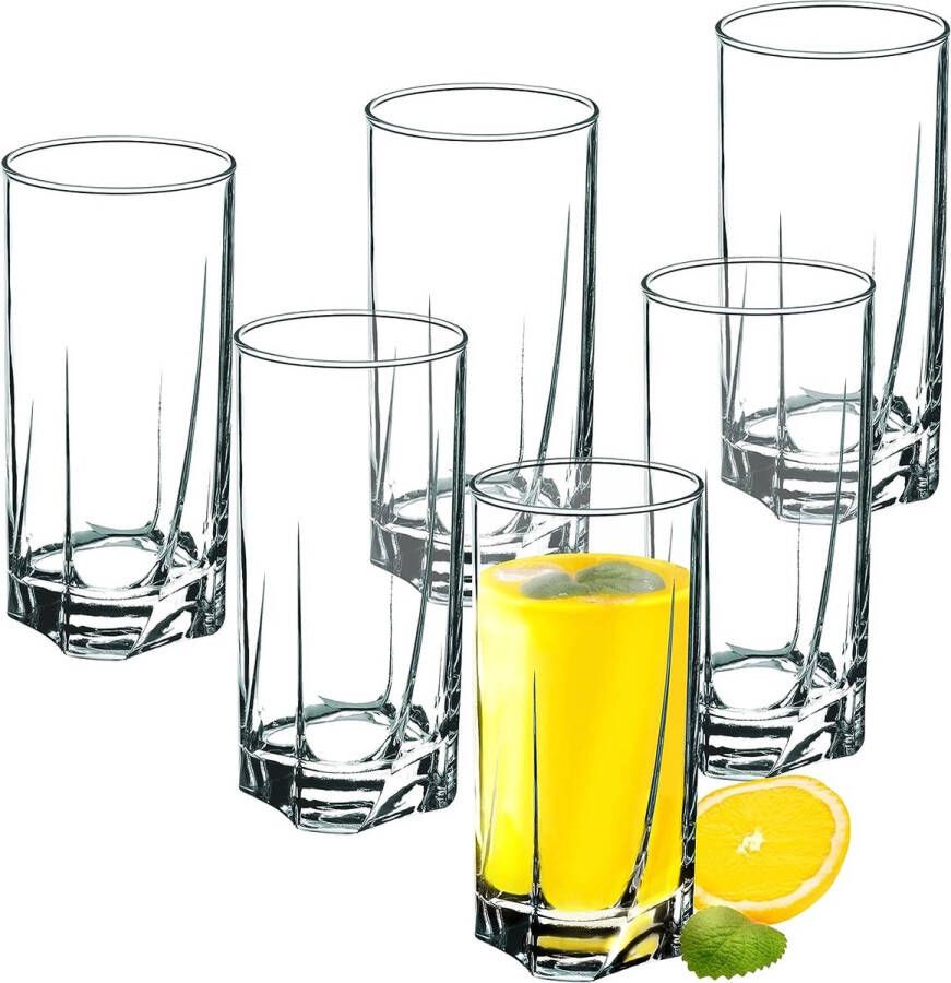 Drinkglazen van hoogwaardig glas set van 6 waterglazen dikwandige sapglazen geribbelde glazen voor water drankjes sap party cocktailglazen drankglazen (hoog 380 ml)