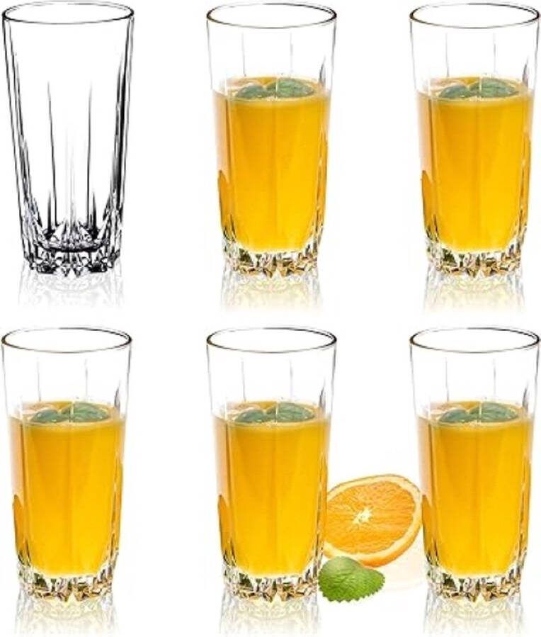 Drinkglazen van hoogwaardig Glas Set van 6 Waterglazen dikwandige Sapglazen geribbelde Glazen voor Water Drank Sap Party Cocktailglazen Drankglazen
