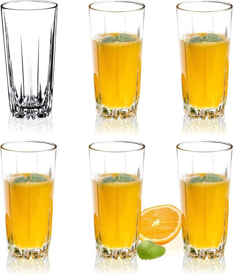 Drinkglazen van hoogwaardig Glas Set van 6 Waterglazen dikwandige Sapglazen geribbelde Glazen voor Water Drank Sap Party Cocktailglazen Drankglazen