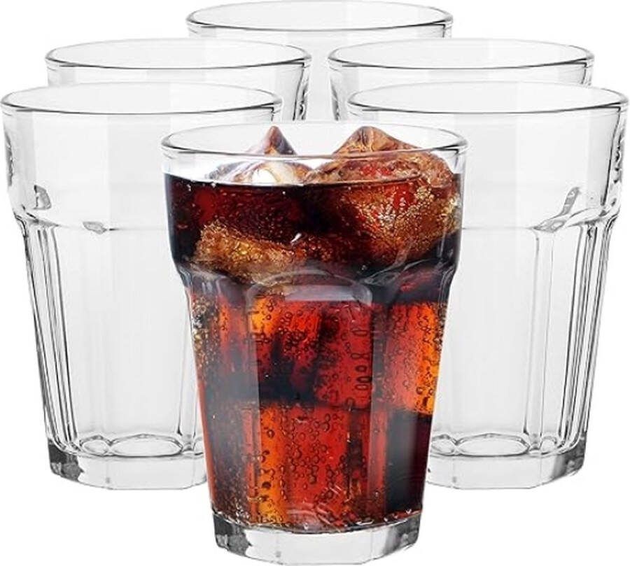 Drinkglazen Waterglazen 370 ml Set van 6 Sapglazen Cocktailglazen Drankglazen Drinkglas Waterglas Longdrinkglas Glazen voor Water Drank Sap Vintage Design Verzameling Alva