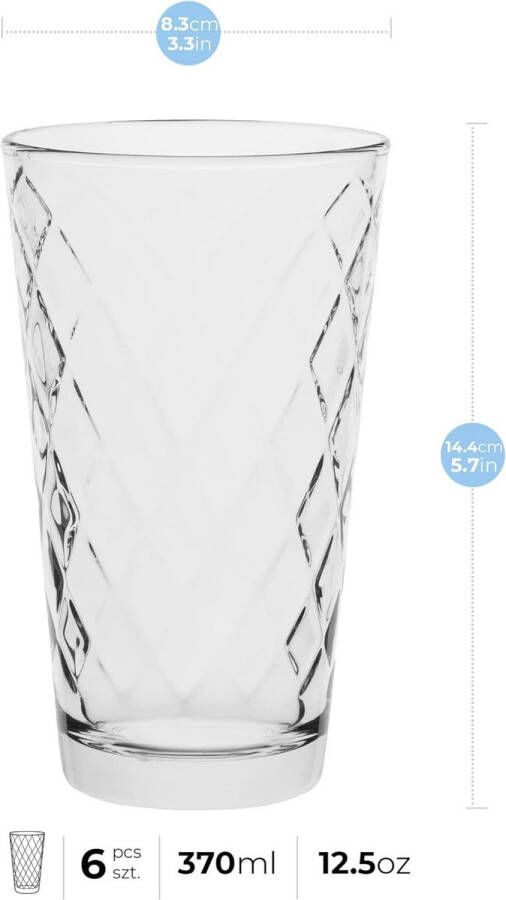 Drinkglazenset waterglazen set van 370 ml set van 6 stuks highball glas waterglas sapglas longdrinkbeker longdrinkglas vaatwasmachinebestendig