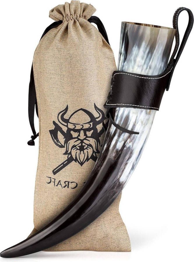 Drinkhoorn Viking ca. 450 ml 3-delige set honingwijn riemhouder Viking-decoratie LARP middeleeuwse bierpul