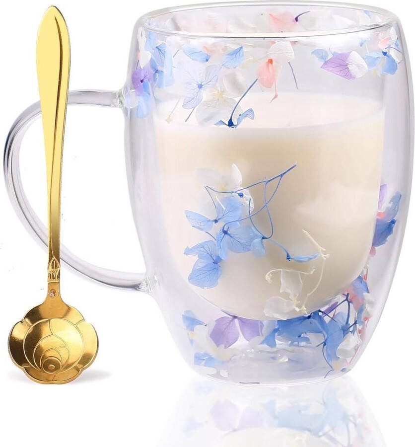 Droge bloemen theeglazen met lepel 350 ml thermoglazen gepersonaliseerde cadeaus verjaardag vrouw oma moeder dubbelwandige theeglazen