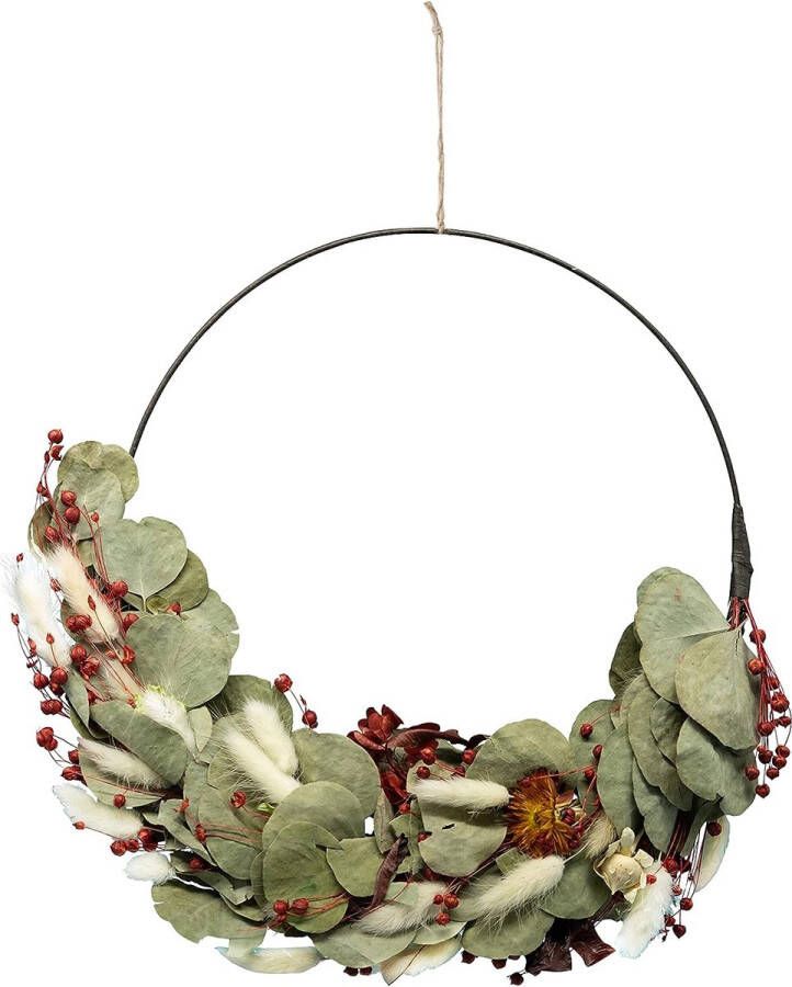 Droogbloemen Krans Landelijk Natuur Ca. 35 cm Ook als Herfstdecoratie Kransen voor Buiten en Binnen Deurkrans Groen Rood