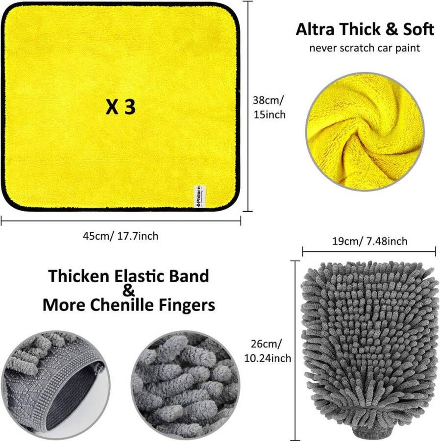 Droogdoek voor de auto 6 + 1 stuks krasvrij auto-reinigingsset droogdoeken voor de auto microvezeldoek groot extreem zacht en absorberend multifunctionele reinigingscombinatie voor