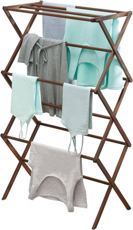 Droogrek met 3 etages van bamboe en modern design uittrekbaar en ruimtebesparend espresso