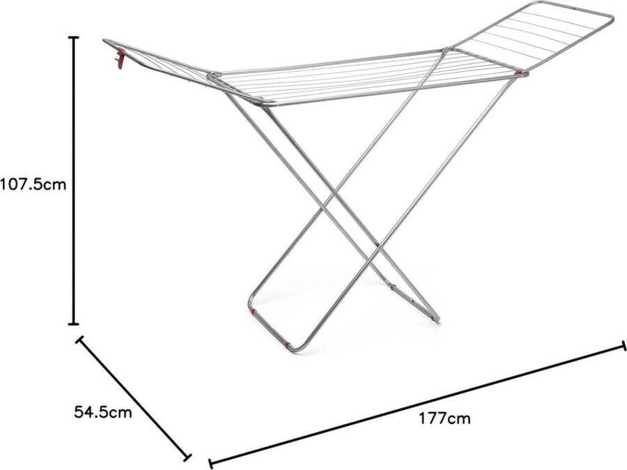 Droogrek opvouwbaar met vleugels 19m ligoppervlak Wing lock-systeem Antislipkleding Binnen en buiten 545x177x1075 cm Staalkleurig
