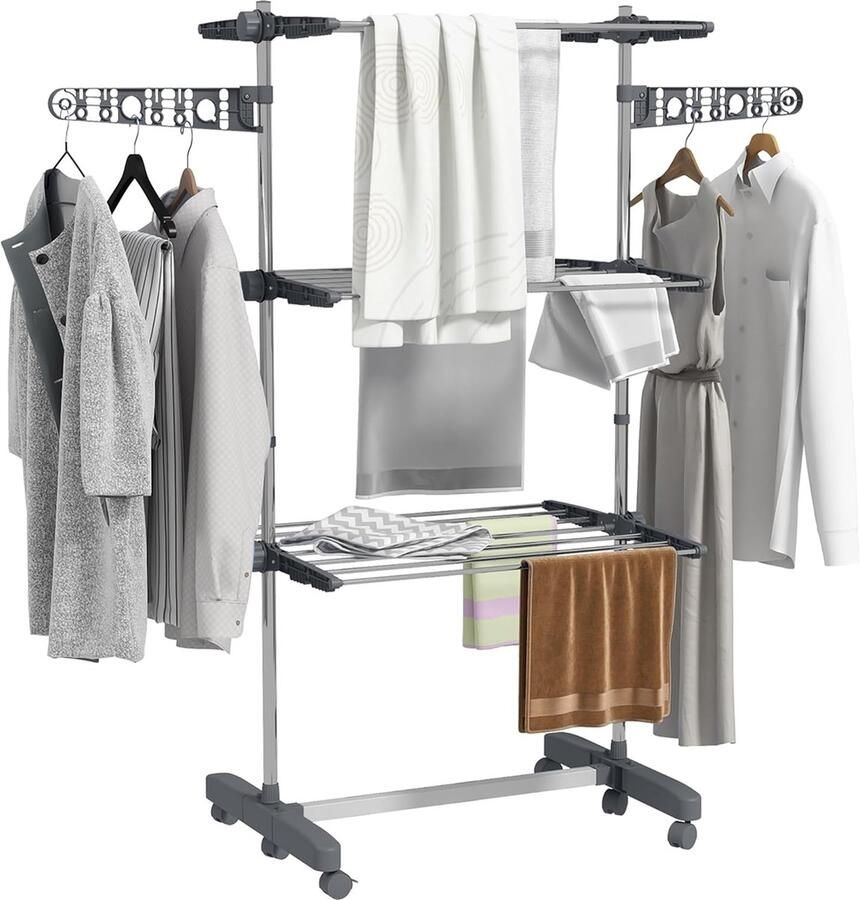 Droogrek opvouwbaar zijvleugels voor binnen en buiten 142 x 55 x 152 cm 3 niveaus grijs