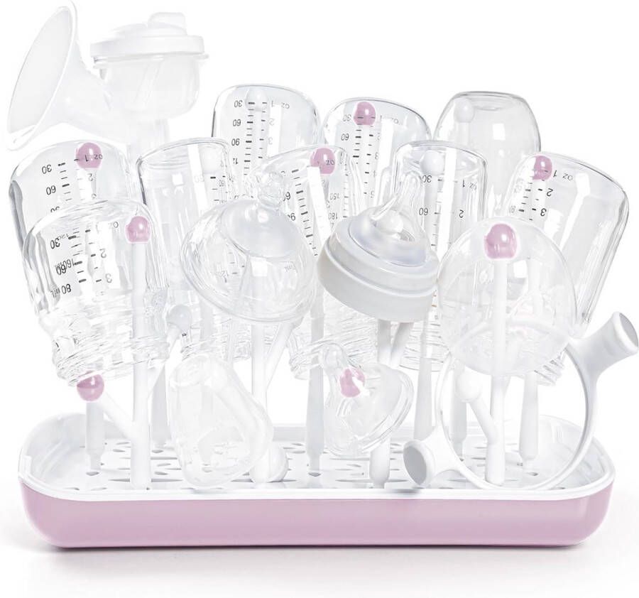 Droogrek voor babyflessen afdruiprek flessen droogrek voor babyflessen flessen grijs zuignappen bekers en babyflessen accessoires BPA-vrij roze