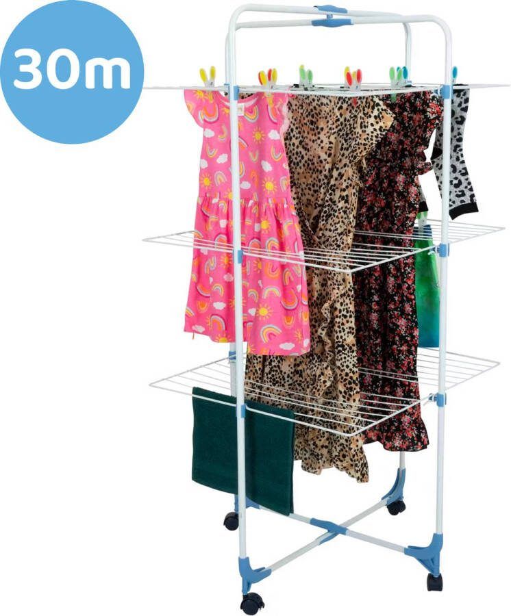 Droogtoren met Wieltjes Mobiele Kledingdroger Met Wieltjes 30 Meter Waslijn Droogrek Droogtoren RVS
