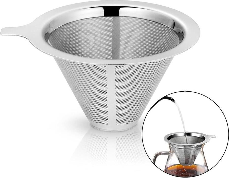 Druppelend koffiefilter roestvrijstaal dubbel gaasontwerp kegel-1-2 kopjes koffiefilterhouder