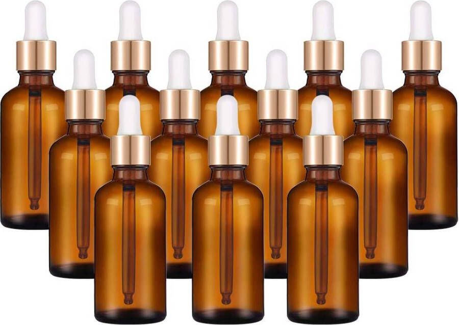 Druppelfles met glazen pipet Amber Boston glazen flessen van bruin glas set voor etherische oliën parfum oliën geurolie monster Bruin-12p 50ml