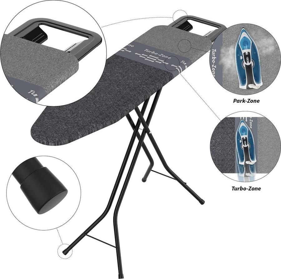 Dual Action Next-technologie Turbo & Park Zone Strijkplank met 4-laagse bekleding in hoogte verstelbaar strijkoppervlak 32 x 108 cm