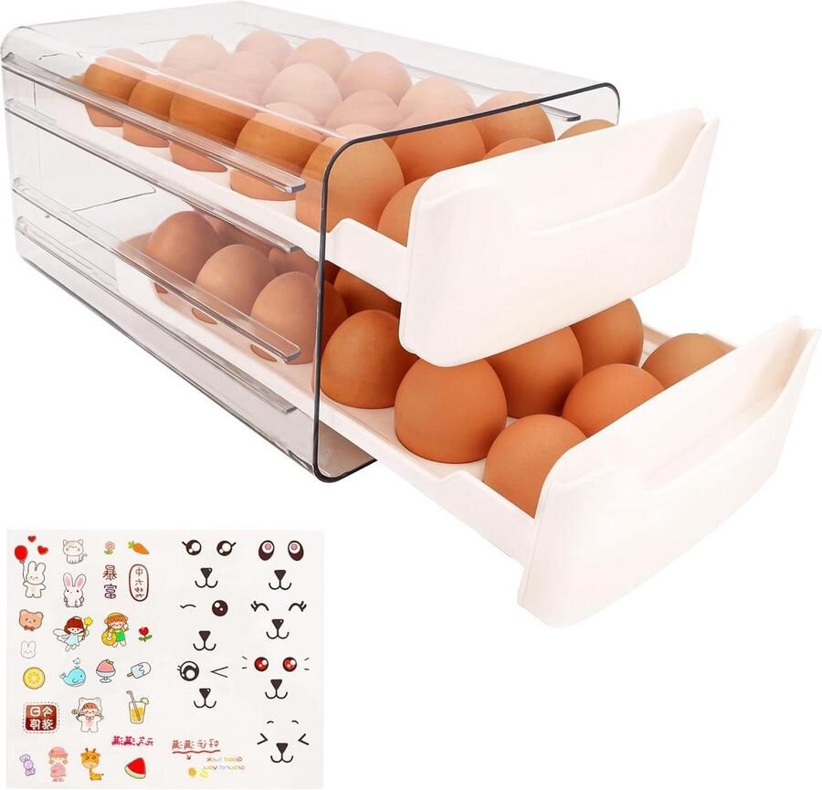 Dubbel Laags Doorzichtige Plastic Eieren Houder Opslag Container Diepvries Koelkast Ei Organizer Rek Met Deksel voor Keuken Eierlade Dozen-Trays-Containers 36 Ei Capaciteit Transporteerbaar
