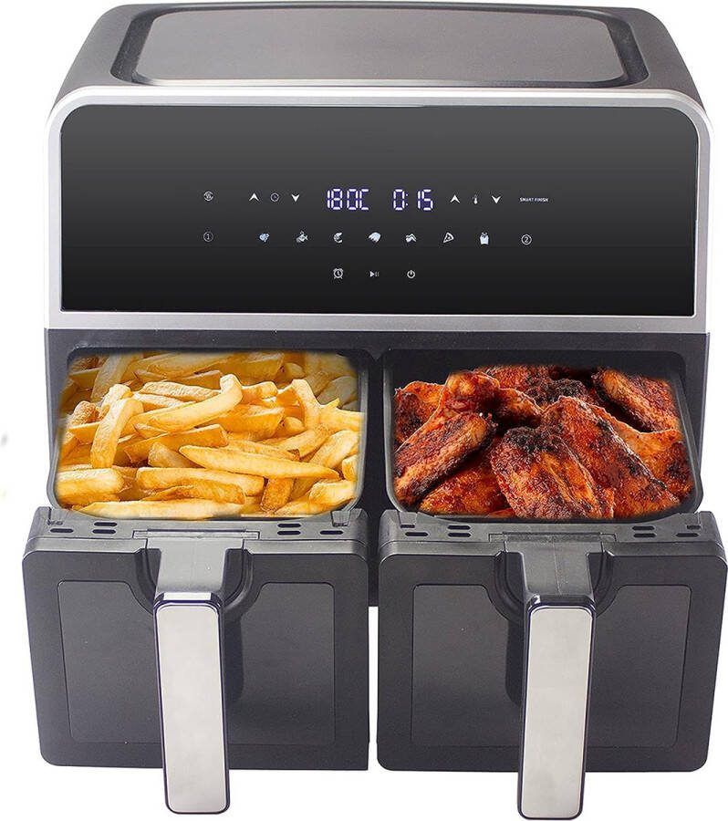Dubbele Airfryer XXXL Duo Heteluchtfriteuse Geschikt voor Accessoires 9L Zwart